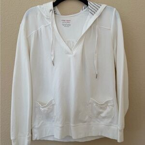 New York & Company White V-Neck Hooded Pullover